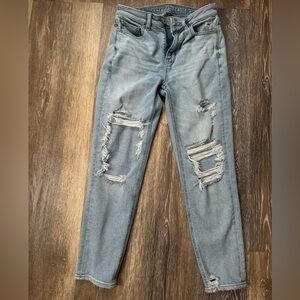 American Eagle Outfitters Blue Skinny Jeans with Distressed Details